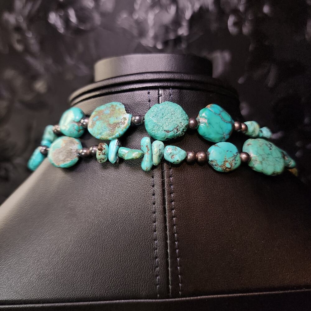 Hubei Turquoise Nugget Lariat Wrap Necklace Sterling Silver Desert Pearls - Picture 4 of 9